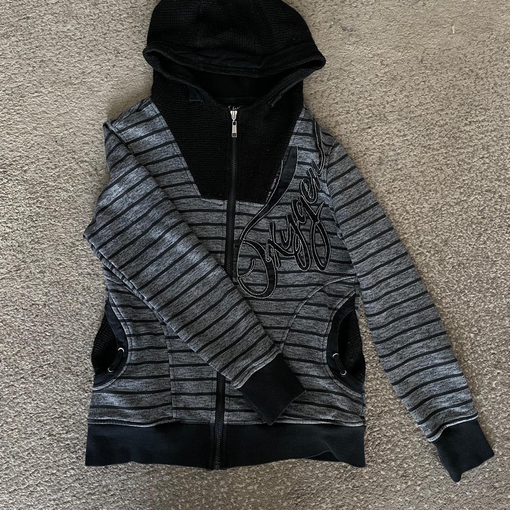Gray and Black Striped Hoodie